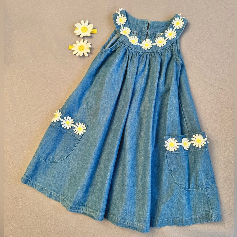 Cynthia Rowley Daisy Trim Swing Dress with Matching Hair Clips